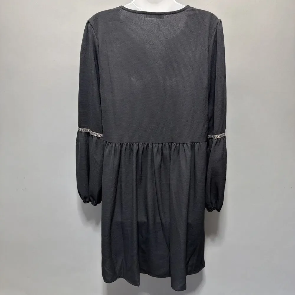 RUSTYDUSTY BOHEMIAN BLACK TUNIC SMOCK DRESS V NECK NWT Size L - Picture 3 of 10